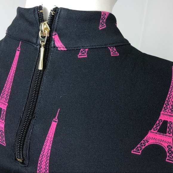 H&M Black Sleeveless Funnel Neck Eiffel Tower Print Fit & Flare Dress Size XS - Picture 8 of 10